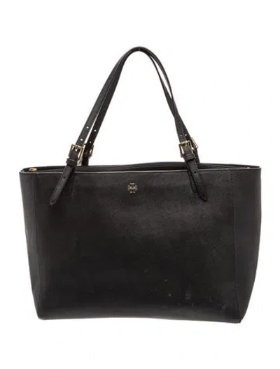 Pre-owned Tory Burch Saffiano Leather Tote In Black