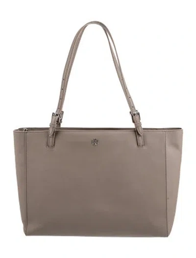 Pre-owned Tory Burch Saffiano Leather Tote In Gray
