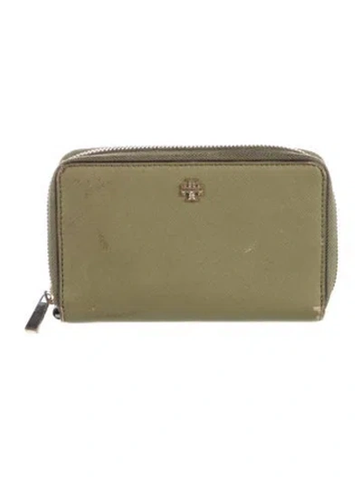 Pre-owned Tory Burch Saffiano Leather Wallet In Green