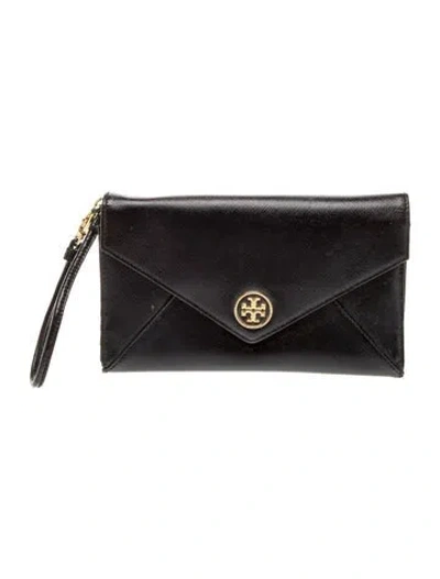 Pre-owned Tory Burch Saffiano Leather Wristlet In Black