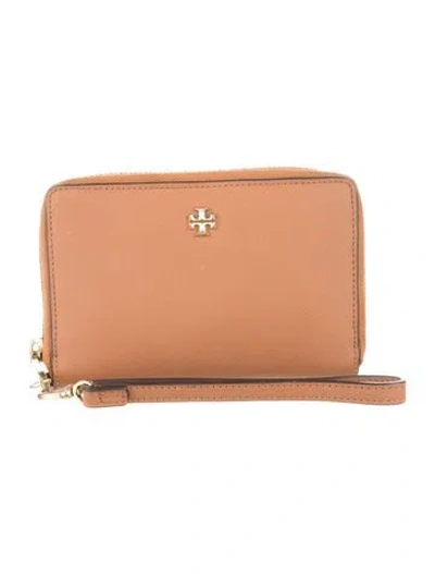 Pre-owned Tory Burch Saffiano Leather Wristlet In Brown
