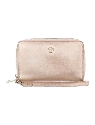 Pre-owned Tory Burch Saffiano Leather Wristlet In Neutral