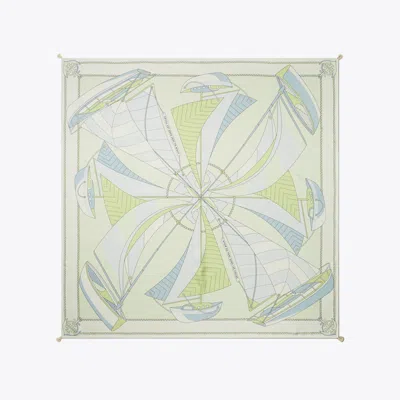 Tory Burch Sailboat Spiral Silk Square Scarf In Green