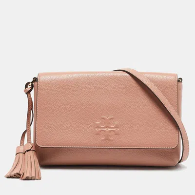 Pre-owned Tory Burch Salmon Pink Leather Thea Fap Crossbody Bag
