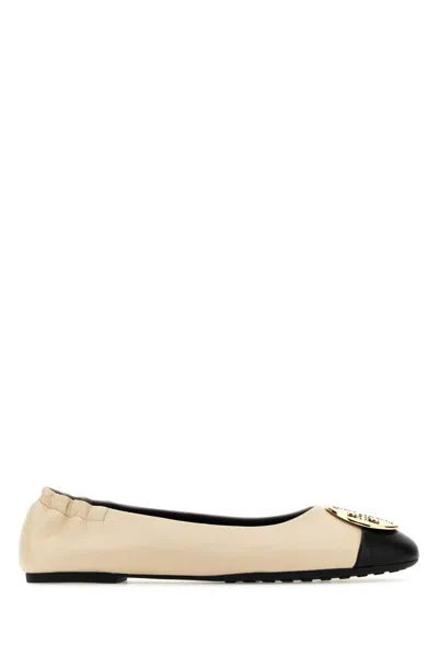Tory Burch Sand Nappa Leather Claire Ballerinas In Multi