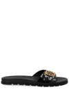 Tory Burch Patent Synthetic Leather Buckle Slide In Black