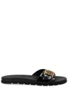Tory Burch Patent Synthetic Leather Buckle Slide In Black