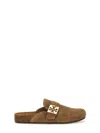 Tory Burch Mellow Suede Buckle Slide Mules In Brown