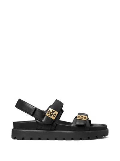 Tory Burch Sandali In Pelle Nera Con Dettagli Dorati  In Black