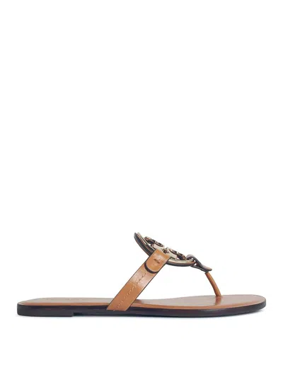 Tory Burch Miller Sandals With  In Brown Leather