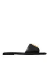Tory Burch Eleanor Leather Medallion Flat Slide Sandals In Black
