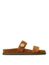 Tory Burch Romy Brown Sandals With Logo Plaque On The Front In Suede Woman In Brown