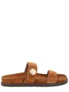 Tory Burch Romy Brown Sandals With Logo Plaque On The Front In Suede Woman In Brown