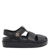 Tory Burch Kira Black Sandals With Logo Plaque In Grained Leather Woman In Black