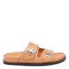 Tory Burch Round Toe Leather Dual Strap Sandals