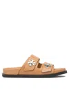 Tory Burch Round Toe Leather Dual Strap Sandals
