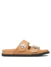 Tory Burch Round Toe Leather Dual Strap Sandals