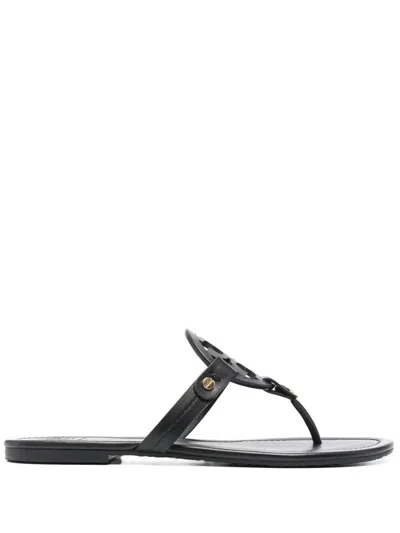 Tory Burch Leather Sandals With Logo On The Front In Black