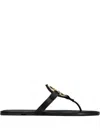 Tory Burch Leather Miller Sandals Flat Sole Open Toe In Black