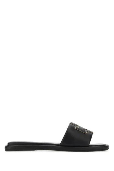 Tory Burch Double T Logo Patch Slides In Black
