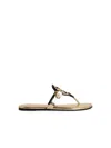 Tory Burch Miller Beige Leather Flip-flops In Gold