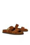 Tory Burch Romy Brown Sandals With Logo Plaque On The Front In Suede Woman In Marrone