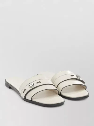 Tory Burch Sandals Open Toe Flat Sole Decorative Buckle In White