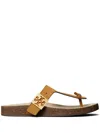 Tory Burch Mellow Leather Buckle Thong Sandals In Rhum / Avola