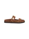 Tory Burch Romy Brown Sandals With Logo Plaque On The Front In Suede Woman In Brown