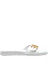 Tory Burch Slide Sandals With Metallic Buckle Accent In White
