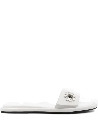 TORY BURCH TORY BURCH WHITE LOGO PLAQUE SLIP-ON SANDALS