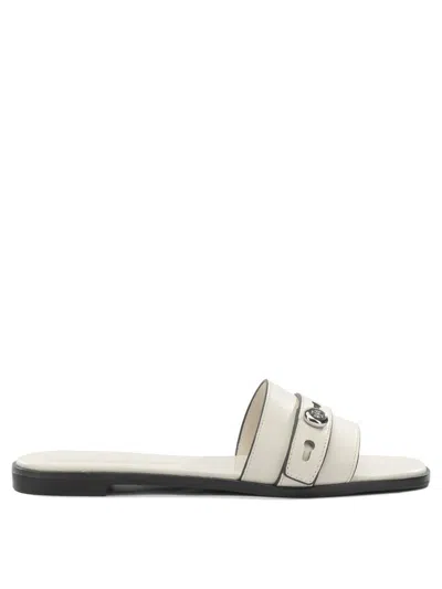 Tory Burch Sandals Open Toe Flat Sole Decorative Buckle In White