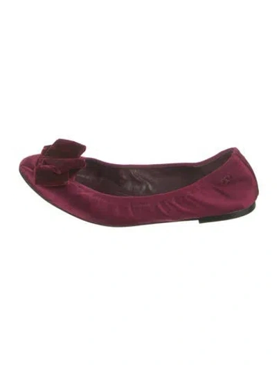 Pre-owned Tory Burch Satin Ballet Flats In Burgundy