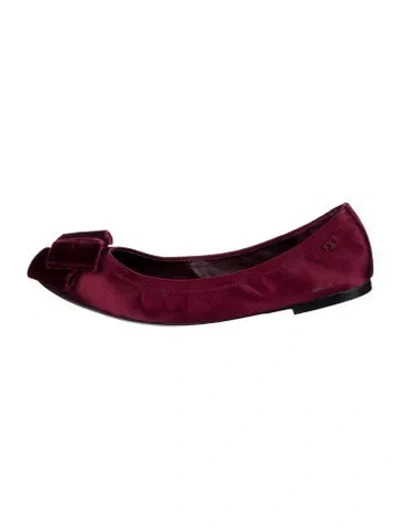 Pre-owned Tory Burch Satin Ballet Flats In Red