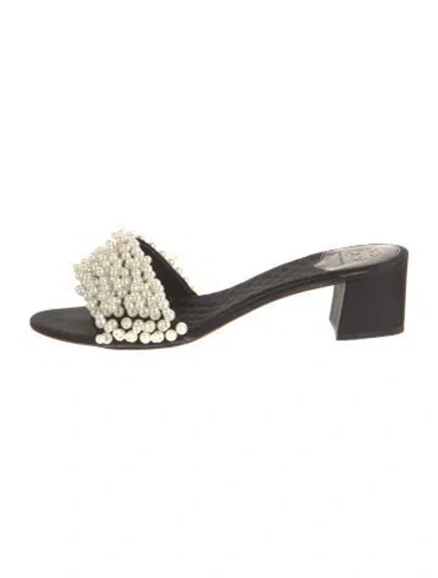 Pre-owned Tory Burch Satin Beaded Accents Slides In Black