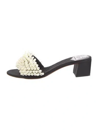 Pre-owned Tory Burch Satin Beaded Accents Slides In Black