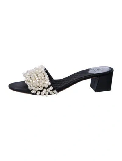 Pre-owned Tory Burch Satin Beaded Accents Slides In Multi