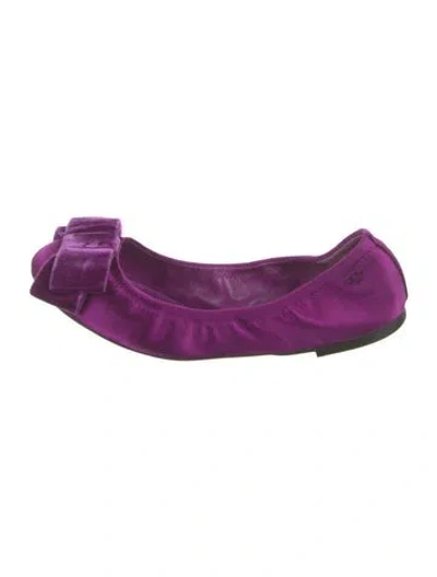 Pre-owned Tory Burch Satin Bow Accents Ballet Flats In Purple