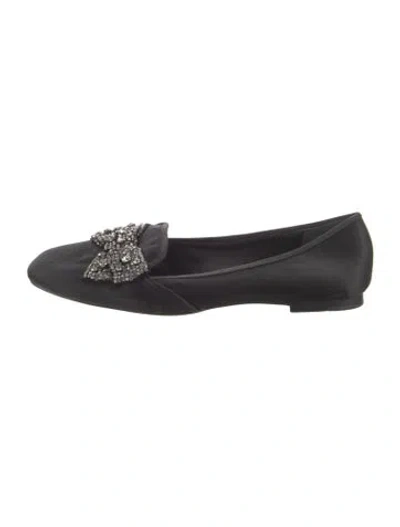 Pre-owned Tory Burch Satin Bow Accents Loafers In Black