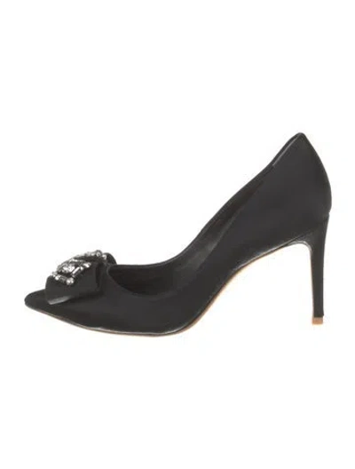 Pre-owned Tory Burch Satin Bow Accents Pumps In Black