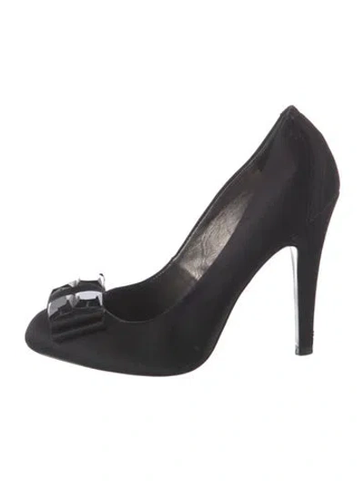 Pre-owned Tory Burch Satin Bow Accents Pumps In Black