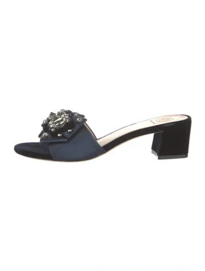Pre-owned Tory Burch Satin Bow Accents Slides In Blue