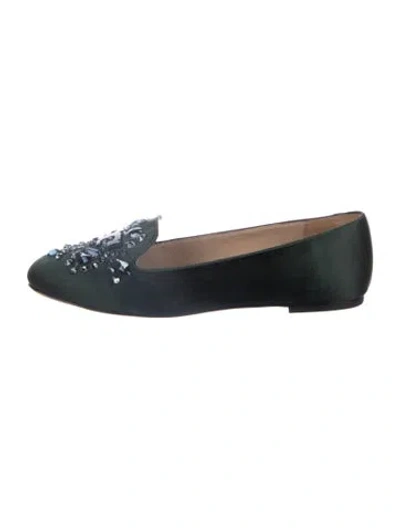 Pre-owned Tory Burch Satin Crystal Embellishments Loafers In Green