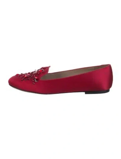 Pre-owned Tory Burch Satin Crystal Embellishments Loafers In Red