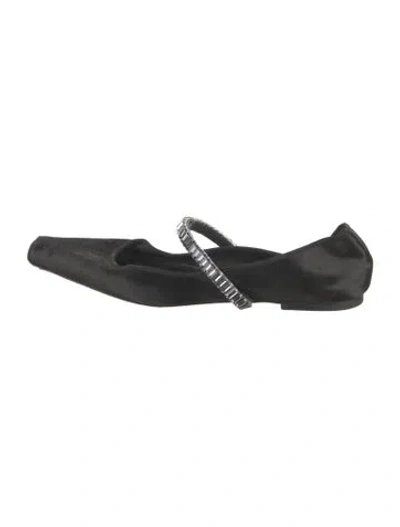 Pre-owned Tory Burch Satin Crystal Embellishments Mary Jane Flats In Black