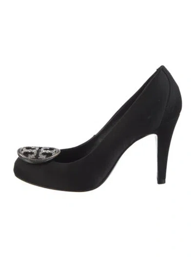 Pre-owned Tory Burch Satin Crystal Embellishments Pumps In Black