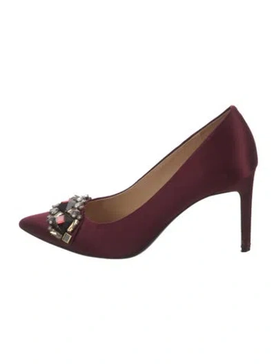 Pre-owned Tory Burch Satin Crystal Embellishments Pumps In Burgundy