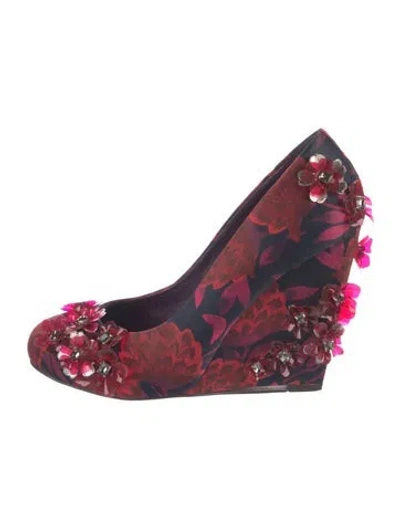 Pre-owned Tory Burch Satin Floral Print Pumps In Blue
