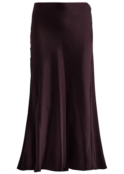 Tory Burch Satin Midi Skirt In Dark Brown