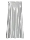 Tory Burch Satin Midi Skirt In Silver